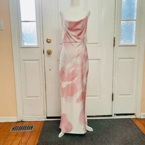 pink and white tie dye maxi dress Riviera Sun Tie Dye Spaghetti Strap Maxi Dress (Grey Pink White Tie Dye, 3X)